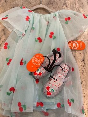 Toddler Girl Cherry Dress Outfit 3T + Shoes Size NWT Matching Set